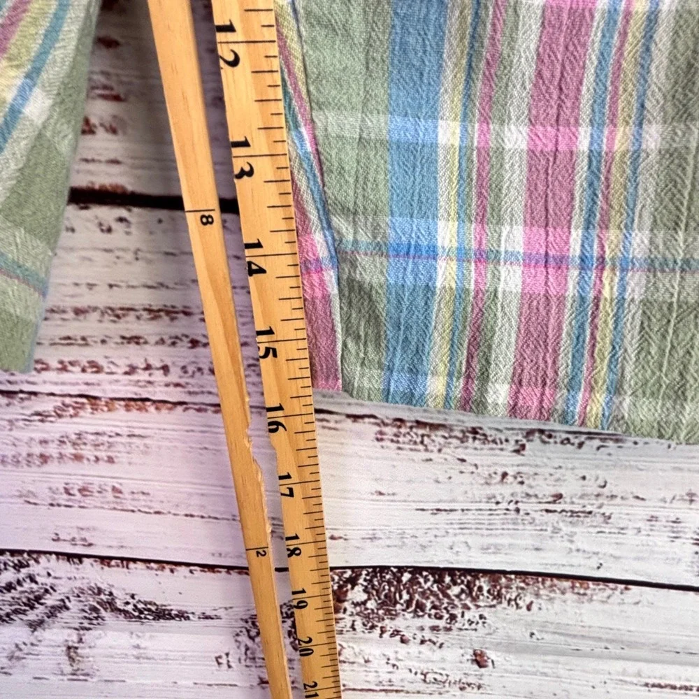 Grandmacore‎ Vintage Plaid Bermuda Shorts Blair L Green Pink Blue Cotton Blend